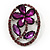 Purple Crystal Daisy In The Oval Frame  Brooch In Silver Plating - 4.5cm Length