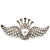 'Crown & Wings' Simulated Pearl/ Crystal Brooch In Rhodium Plating - 6cm Length