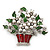 'Basket With Christmas Bouquet' Red/Green Enamel Simulated Pearl Brooch In Silver Plating - 5.5cm Length