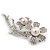 'Double Flower' Simulated Pearl/ Crystal Brooch In Rhodium Plating - 7.5cm Length - view 7