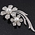 'Double Flower' Simulated Pearl/ Crystal Brooch In Rhodium Plating - 7.5cm Length - view 8