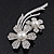 'Double Flower' Simulated Pearl/ Crystal Brooch In Rhodium Plating - 7.5cm Length - view 3