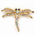 Delicate AB/ Clear Crystal 'Dragonfly' Brooch In Gold Plating - 5cm Width - view 6