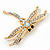 Delicate AB/ Clear Crystal 'Dragonfly' Brooch In Gold Plating - 5cm Width - view 3