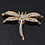 Delicate AB/ Clear Crystal 'Dragonfly' Brooch In Gold Plating - 5cm Width - view 9