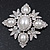 Bridal Swarovski Crystal Imitation Pearl Brooch In Rhodium Plating - 6cm Length - view 2