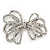 Clear Crystal Open 'Bow' Brooch In Silver Tone Metal - 5.5cm Width - view 2