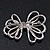 Clear Crystal Open 'Bow' Brooch In Silver Tone Metal - 5.5cm Width - view 5