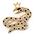 Queen Snake Black/Clear Diamante Brooch In Gold Plating - 5cm Width