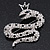 Queen Snake Black/Clear Diamante Brooch In Rhodium Plating - 5cm Width - view 2