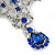 Statement Sapphire Blue Coloured/ Clear CZ Crystal Charm Brooch In Rhodium Plating - 11cm Length - view 3