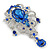 Statement Sapphire Blue Coloured/ Clear CZ Crystal Charm Brooch In Rhodium Plating - 11cm Length - view 8