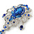 Statement Sapphire Blue Coloured/ Clear CZ Crystal Charm Brooch In Rhodium Plating - 11cm Length - view 10