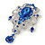 Statement Sapphire Blue Coloured/ Clear CZ Crystal Charm Brooch In Rhodium Plating - 11cm Length - view 4