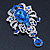 Statement Sapphire Blue Coloured/ Clear CZ Crystal Charm Brooch In Rhodium Plating - 11cm Length - view 6