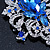 Statement Sapphire Blue Coloured/ Clear CZ Crystal Charm Brooch In Rhodium Plating - 11cm Length - view 5