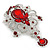 Statement Clear/ Ruby Red Coloured CZ Crystal Charm Brooch In Rhodium Plating - 11cm Length - view 3