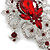 Statement Clear/ Ruby Red Coloured CZ Crystal Charm Brooch In Rhodium Plating - 11cm Length - view 5