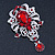 Statement Clear/ Ruby Red Coloured CZ Crystal Charm Brooch In Rhodium Plating - 11cm Length - view 4