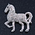Rhodium Plated Textured Crystal 'Horse' Brooch - 55mm Width - view 3