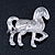 Rhodium Plated Textured Crystal 'Horse' Brooch - 55mm Width - view 4