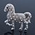 Rhodium Plated Textured Crystal 'Horse' Brooch - 55mm Width