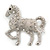 Rhodium Plated Textured Crystal 'Horse' Brooch - 55mm Width - view 5
