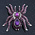 Large Purple Crystal Spider Brooch In Rhodium Plating - 55mm Length - view 2