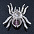 Large Purple Crystal Spider Brooch In Rhodium Plating - 55mm Length - view 3