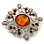 Vintage Filigree Amber Coloured Crystal Brooch In Silver Plating - 53mm Width - view 3