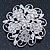 Clear Crystal Filigree Floral Brooch In Rhodium Plating - 43mm Diameter