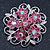 Pink Crystal Filigree Floral Brooch In Rhodium Plating - 43mm Diameter - view 2