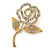 Small Classic Swarovski Crystal Open Rose Flower Brooch In Gold Plating - 40mm Across
