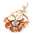Coral Enamel Diamante 'Flower' Brooch In Gold Plating - 55mm Length - view 2