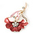 Pink/Coral Enamel Diamante 'Flower' Brooch In Gold Plating - 55mm Length - view 2