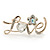 Gold Plated Crystal 'Love' Brooch - 45mm Length - view 2