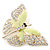 Dazzling Diamante /Pale Green Enamel Butterfly Brooch In Gold Plaiting - 70mm Width - view 2
