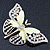Dazzling Diamante /Pale Green Enamel Butterfly Brooch In Gold Plaiting - 70mm Width - view 6