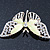 Dazzling Diamante /Pale Green Enamel Butterfly Brooch In Gold Plaiting - 70mm Width - view 7