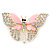 Dazzling Diamante /Pale Pink Enamel Butterfly Brooch In Gold Plaiting - 70mm Width
