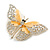 Dazzling Diamante /Magnolia Enamel Butterfly Brooch In Gold Plaiting - 70mm Width - view 3