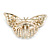 Dazzling Diamante /Magnolia Enamel Butterfly Brooch In Gold Plaiting - 70mm Width - view 5