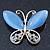 Cobalt Blue Cat's Eye Stone/ Diamante Butterfly Brooch In Gold Plating - 40mm Width