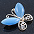 Cobalt Blue Cat's Eye Stone/ Diamante Butterfly Brooch In Gold Plating - 40mm Width - view 2