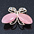Pink Cat's Eye Stone/ Diamante Butterfly Brooch In Gold Plating - 40mm Width - view 6