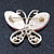 Pink Cat's Eye Stone/ Diamante Butterfly Brooch In Gold Plating - 40mm Width - view 3