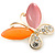 Orange/Pink Cat's Eye Stone/ Diamante Butterfly Brooch In Gold Plating - 40mm Width - view 7