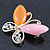 Orange/Pink Cat's Eye Stone/ Diamante Butterfly Brooch In Gold Plating - 40mm Width - view 4
