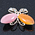 Orange/Pink Cat's Eye Stone/ Diamante Butterfly Brooch In Gold Plating - 40mm Width - view 5