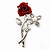 Classic Red Rose With Simulated Glass Pearls Brooch In Rhodium Plating - 35mm Across - view 9